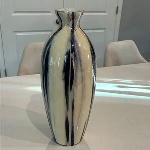 Elegant Navy and Cream Decorative Vase Accent House decor 16 inches tall